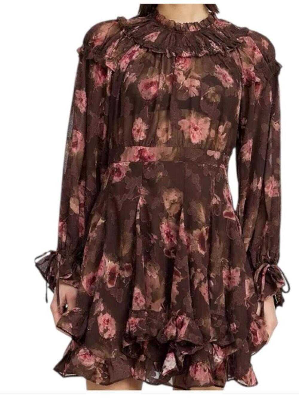 EN SAISON Jordan brown floral long sleeve mini dress NWT sz S